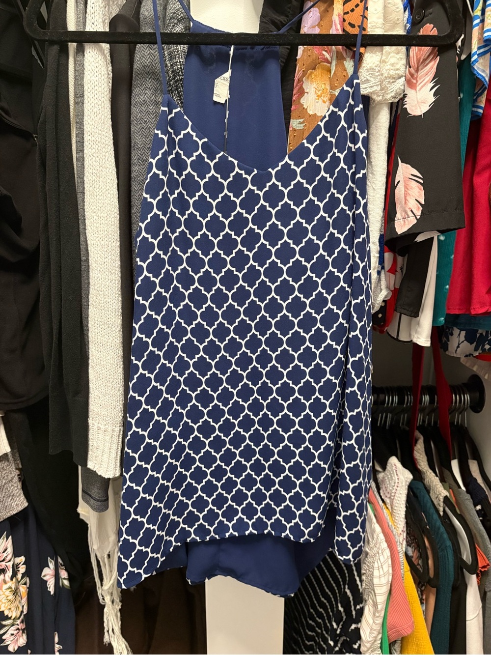 Express Navy and White Geometric Print Camisole